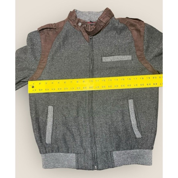 Slate & Stone Poly Wool Blend Jacket Gray Herringbone W/Brown Accents Mens Small - Picture 15 of 16